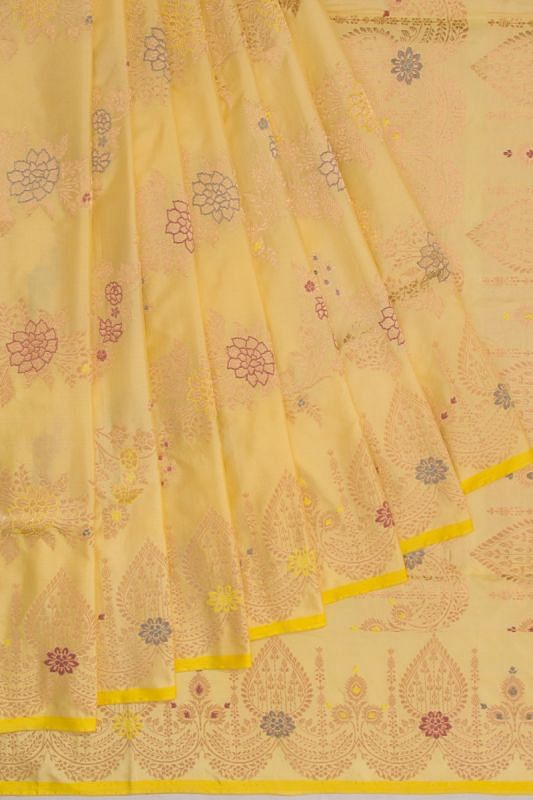 Banarasi Silk Jaal Pastel Yellow Saree
