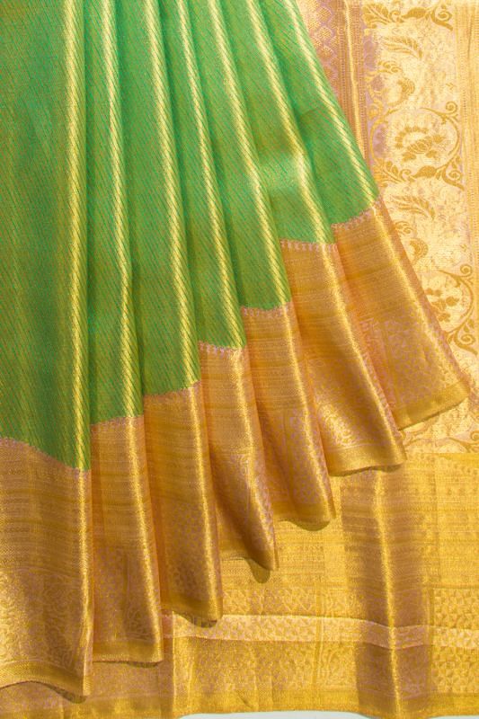 Taranga Kanchi Silk Tissue Diagonal Lines Green Saree