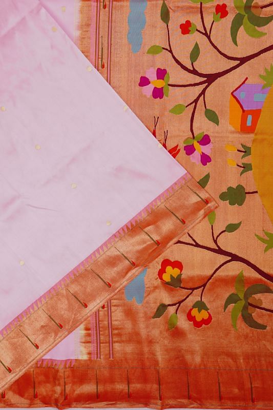 Paithani Silk Butta Baby Pink Saree With Single Border