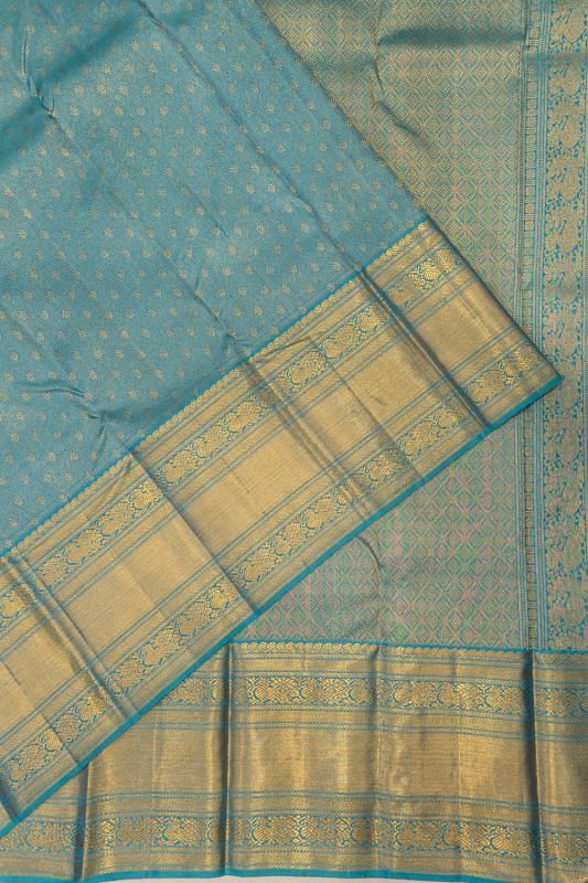 Kanchipuram Silk Checks And Butta Blue Saree