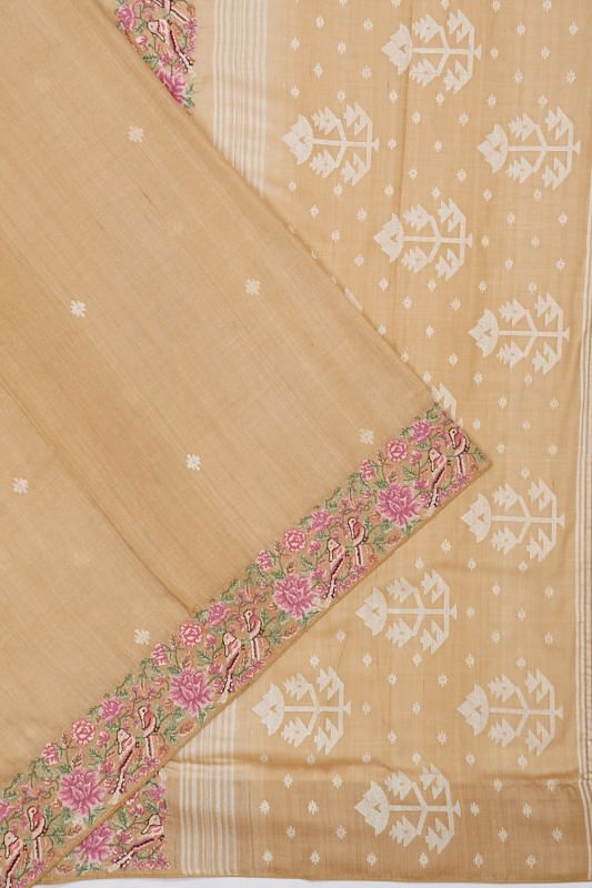 Tussar Butta Beige Saree With Embroidery Border