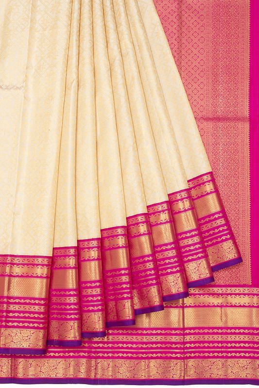 Kanchipuram Silk Brocade Cream Saree