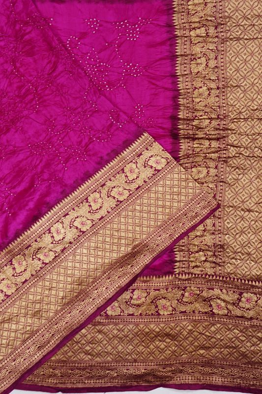 Kanchipuram Silk Bandhani Pink Saree