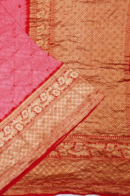 Kanchipuram Silk Bandhani Pink Saree