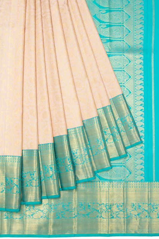 Kanchipuram Silk Brocade Cream Saree