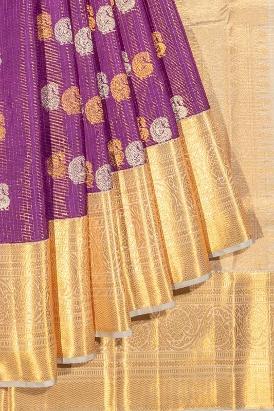 Kanchipuram Silk Checks And Butta Purple Saree