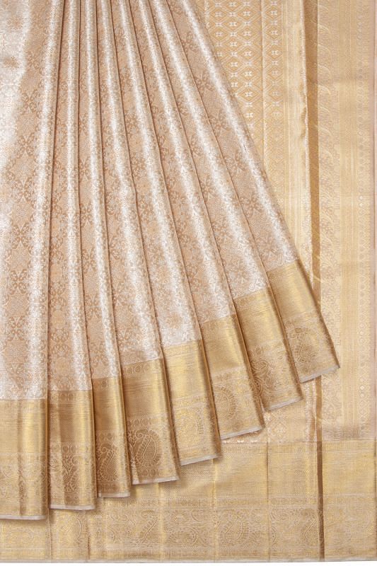 Kanchipuram Silk Tissue Brocade Peach Saree