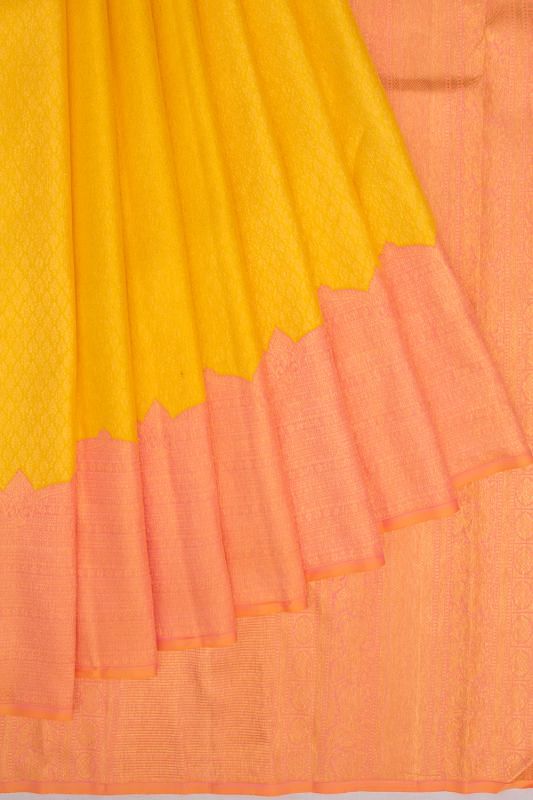 Kanchipuram Silk Brocade Yellow Saree