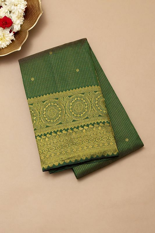 Taranga Kanchi Silk Checks And Butta Green Saree