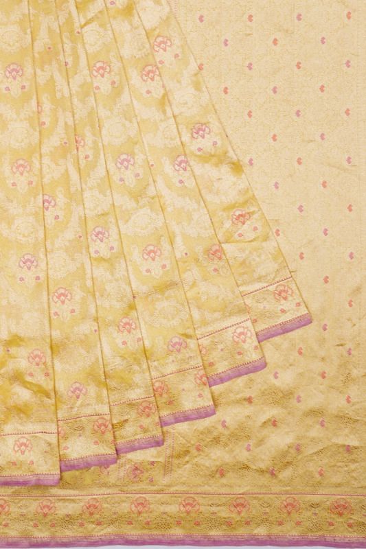 Banarasi Silk Tissue Kadwa Jaal Yellow Saree