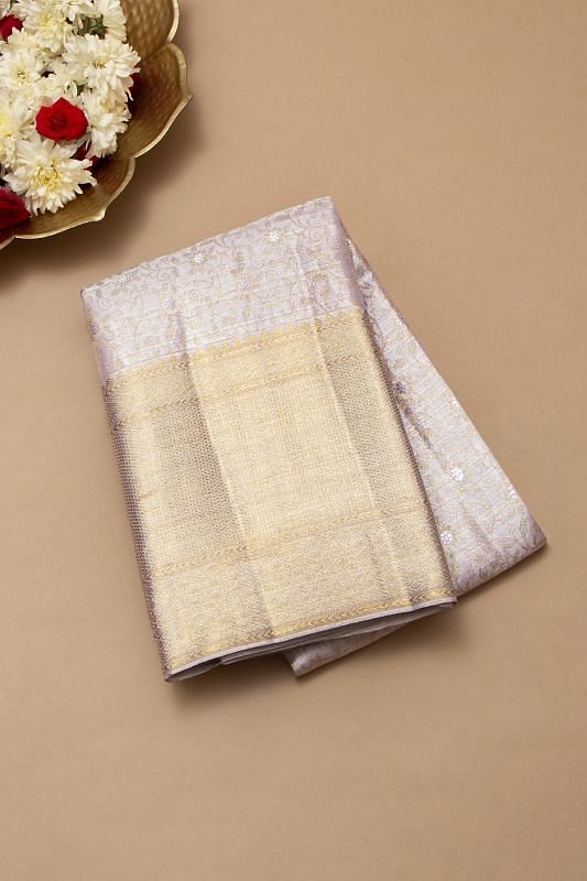 Kanchipuram Silk Tissue Brocade Lavender Saree