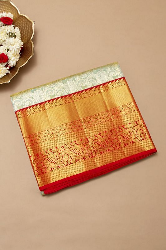 Kanchipuram Silk Tissue Brocade Sky Blue Saree