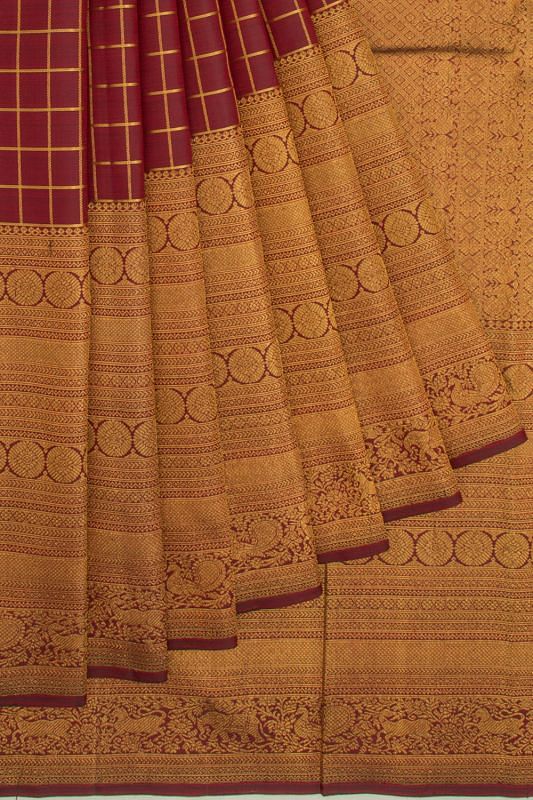 Kanchipuram Silk Checks Maroon Saree