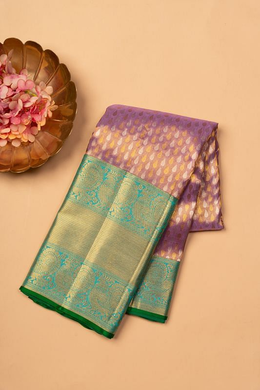 Kanchipuram Silk Tissue Brocade Lavender Saree