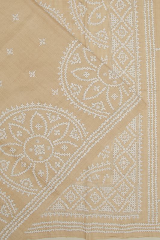 Tussar Embroidery Butta Beige Saree