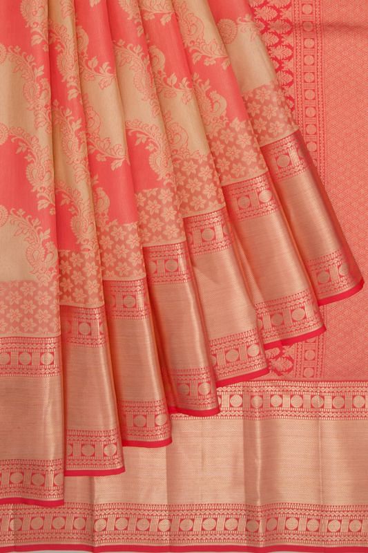 Taranga Kanchi Silk Jaal Cream And Orange Saree