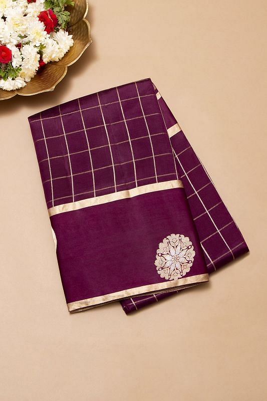 Banarasi Katan Silk Checks Purple Saree