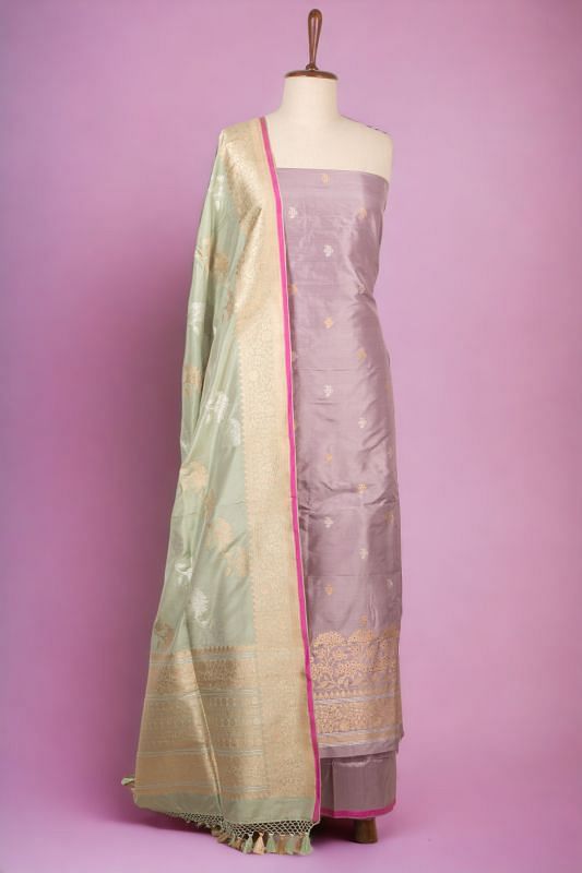 Banarasi Silk Butta Lilac Salwar Suit Set