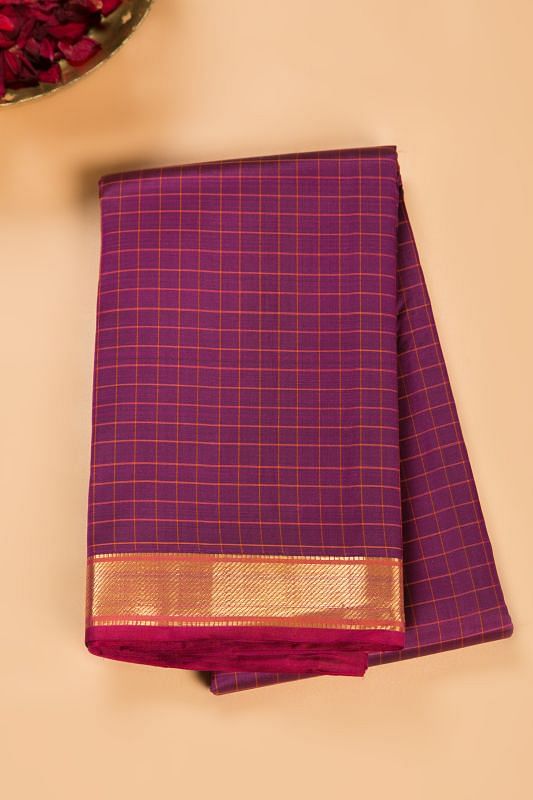 Kanchipuram Silk Checks Purple Saree