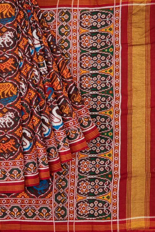 Patan Patola Silk Double Ikat 9 Figure Maroon Saree