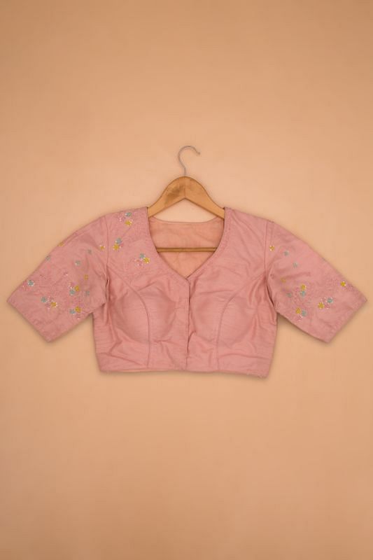 Tussar Readymade Padded Pastel Pink Blouse
