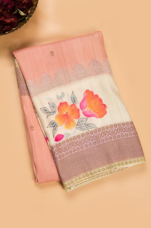 Banarasi Tussar Georgette Butta Peach Saree