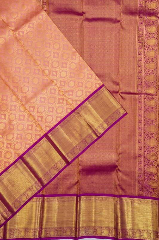 Kanchipuram Silk Brocade Peach Saree