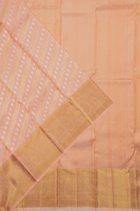 Kanchipuram Silk Diagonal Lines And Brocade Peach Saree