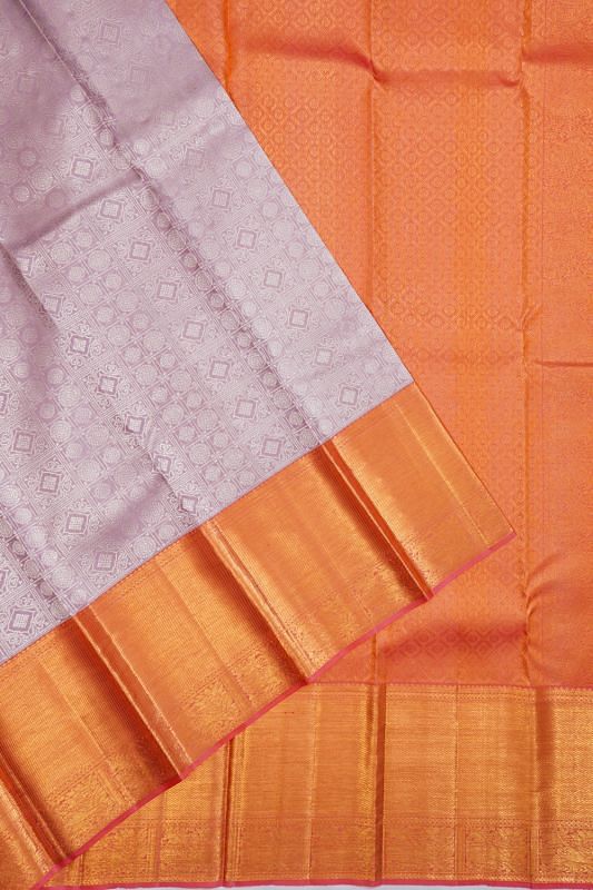 Kanchipuram Silk Checks And Butta Lilac Saree