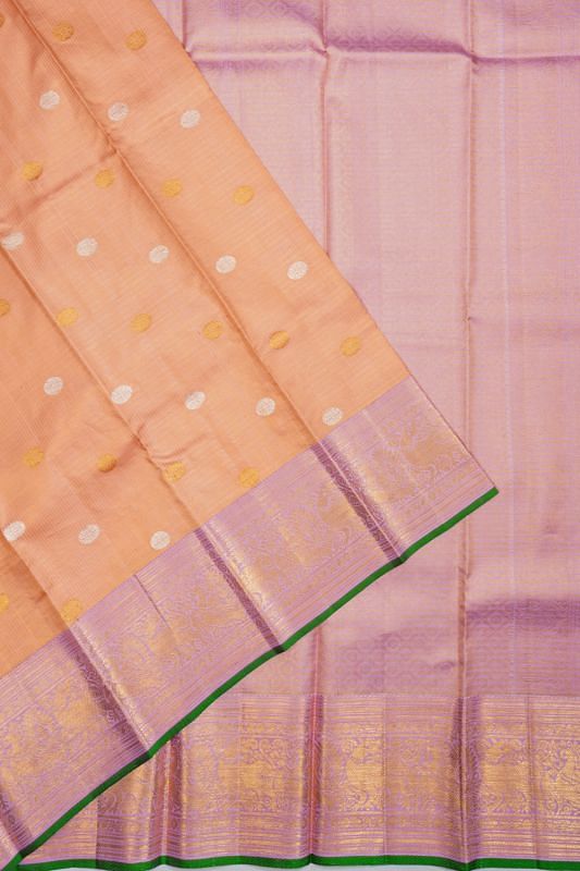 Kanchipuram Silk Checks And Butta Pastel Orange Saree