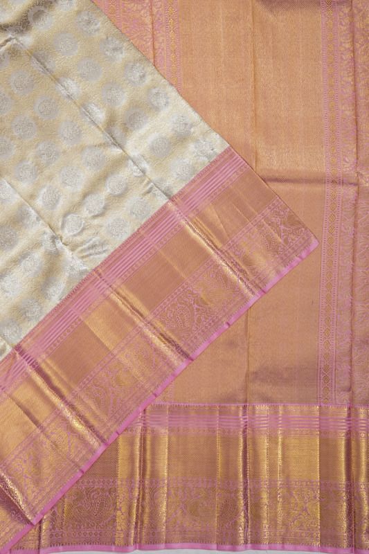 Kanchipuram Silk Tissue Brocade Silver Saree