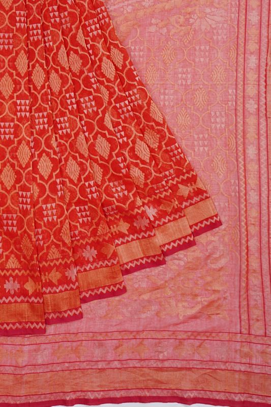 Banarasi Cotton All Over Jamdani Rakthambari Red Saree