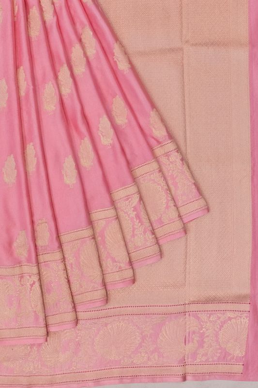 Banarasi Satin Mashru Silk Kadwa Butta Pink Saree