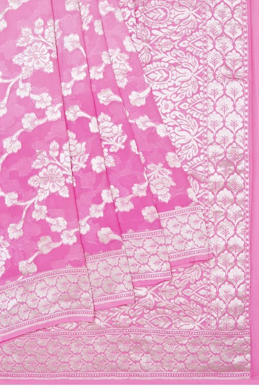 Banarasi Georgette Brocade Baby Pink Saree
