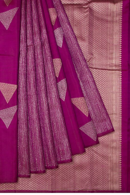 Kanchipuram Silk Antique Zari Geometrical Brocade Pink Saree