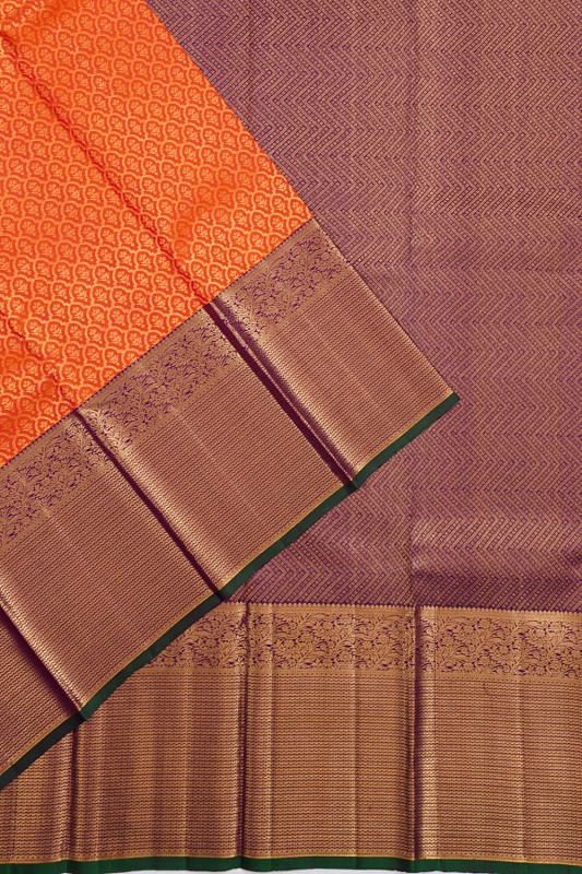 Kanchipuram Silk Brocade Orange Saree