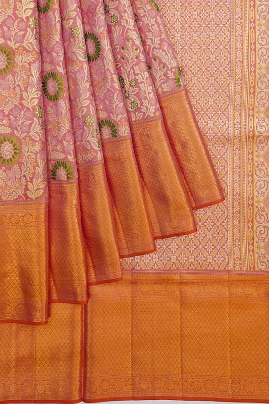 Kanchipuram Silk Brocade Pink Saree