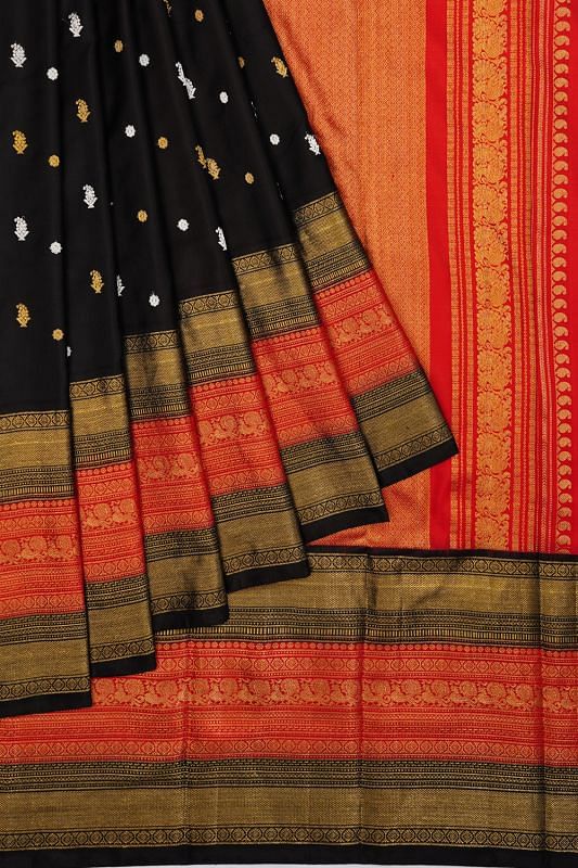 Kanchipuram Silk Twill Butta Black Saree