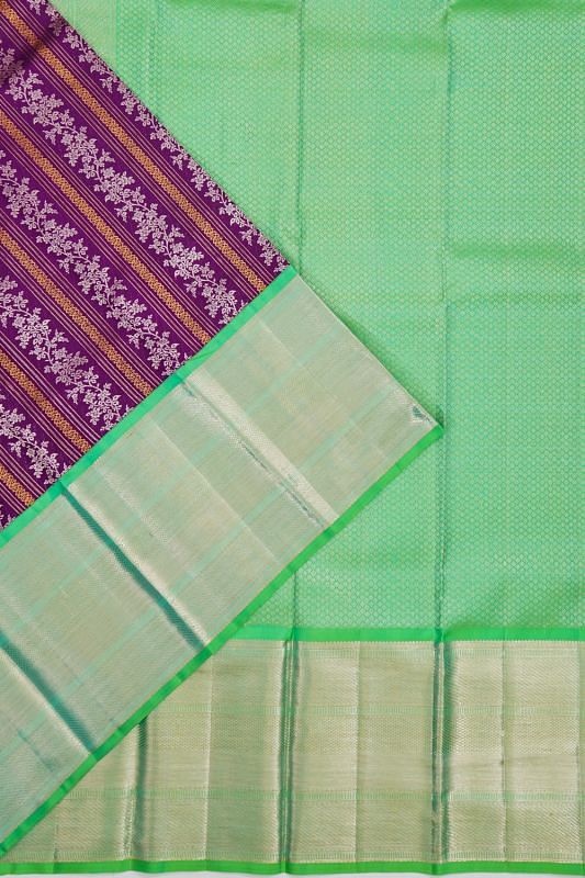 Kanchipuram Silk Vertical Lines And Brocade Purple Saree