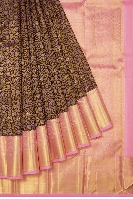 Kanchipuram Silk Brocade Brown Saree