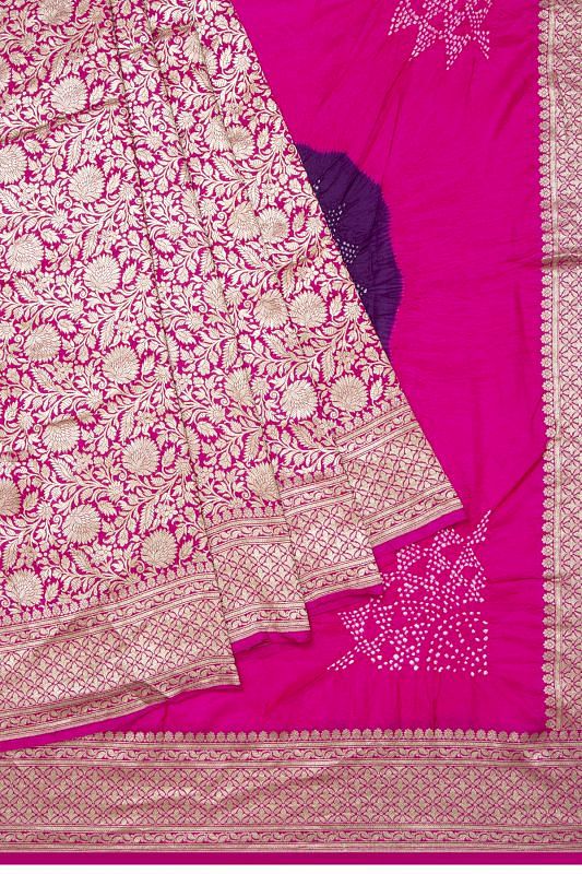 Banarasi Georgette Brocade Pink Saree With Bandhani Pallu
