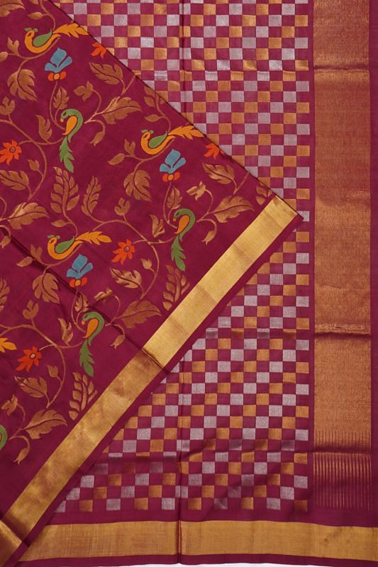 Uppada Silk All Over Jamdani Maroon Saree