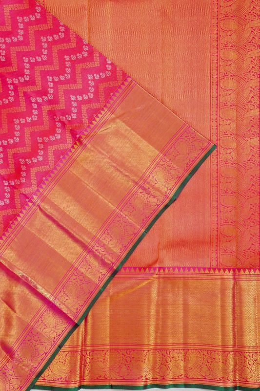 Kanchipuram Silk Zig Zag Lines Pink Saree