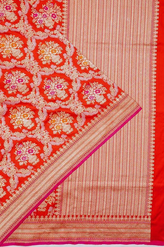 Banarasi Silk Kadwa Jangla And Butta Red Saree