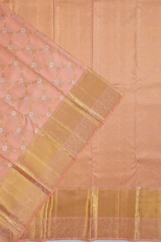 Kanchipuram Silk Jaal Peach Saree