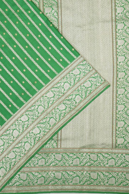 Banarasi Silk Vertical Lines And Butta Green Saree