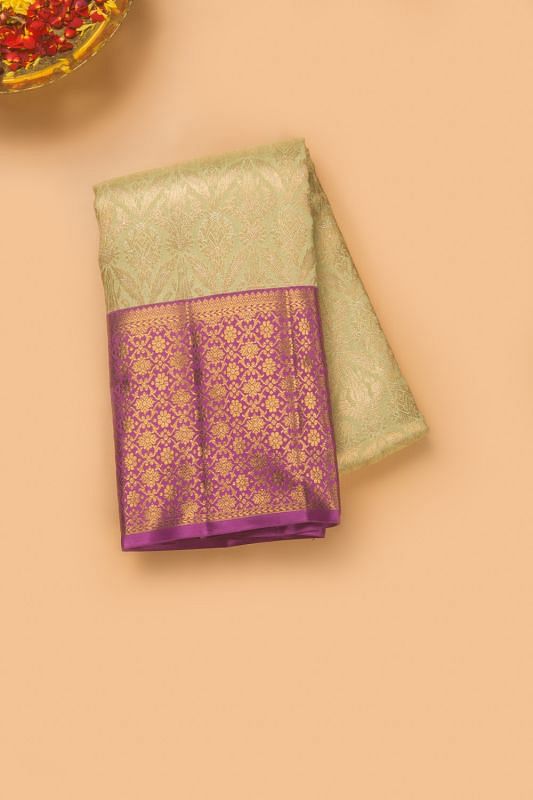 Kanchipuram Silk Tissue Brocade Pista Green Saree