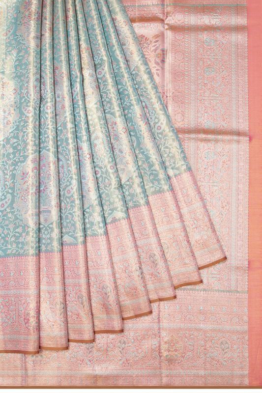 Kanchipuram Silk Tissue Brocade Pastel Blue Saree