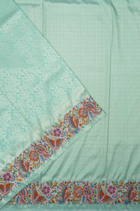 Kanchipuram Silk Brocade Sea Blue Saree With Embroidery Border