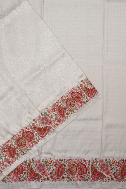 Kanchipuram Silk Brocade White Saree With Embroidery Border